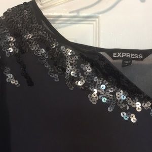 Express sheer sequin gray and silver blouse